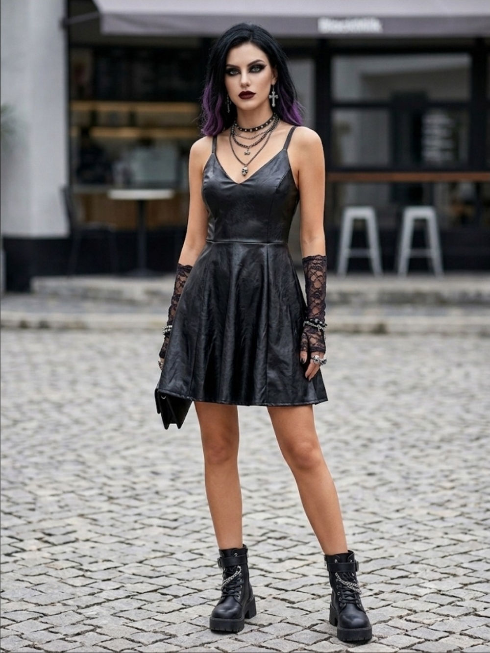 NWT Blackmilk Vegan Leather Skater Style Mini Dress, Size XS